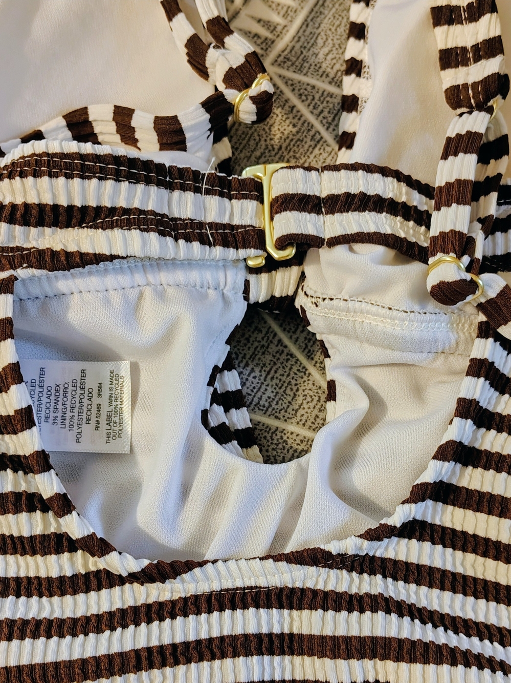 Time and Tru Striped One-Piece Swimsuit - White and Brown - Picture 4 of 7